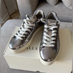 Silver Leather Sneakers | AllSaints | Brand New Size 9